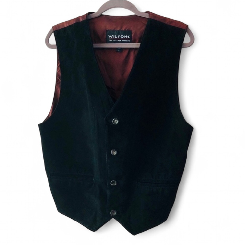 WILSONS LEATHER 100% LEATHER BOHO HIPPIE BUTTON DOWN VEST SIZE LARGE BIKERCORE